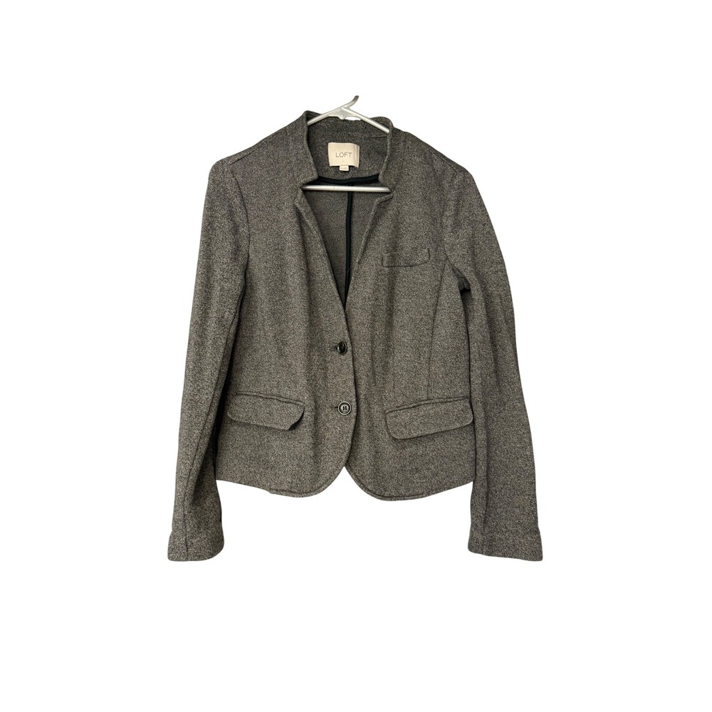 LOFT Gray Textured Knit‎ Blazer Jacket Women's Medium Button Front Collarless